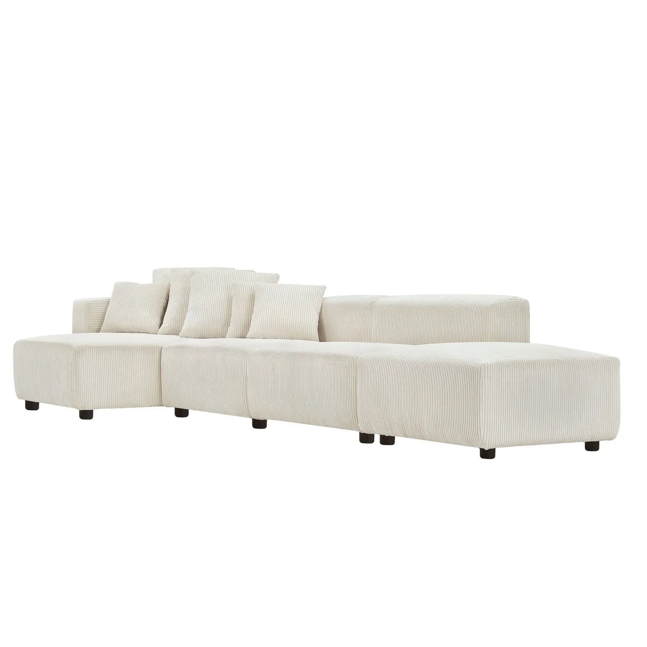 155" Sectional Modular Sofa, Modern L-Shaped Corduroy Upholstered Deep Seat Corner Sofa 4-Piece Set with Reversible Chaise, Minimalist Style Couch for Living Room, Apartment, Office, Beige