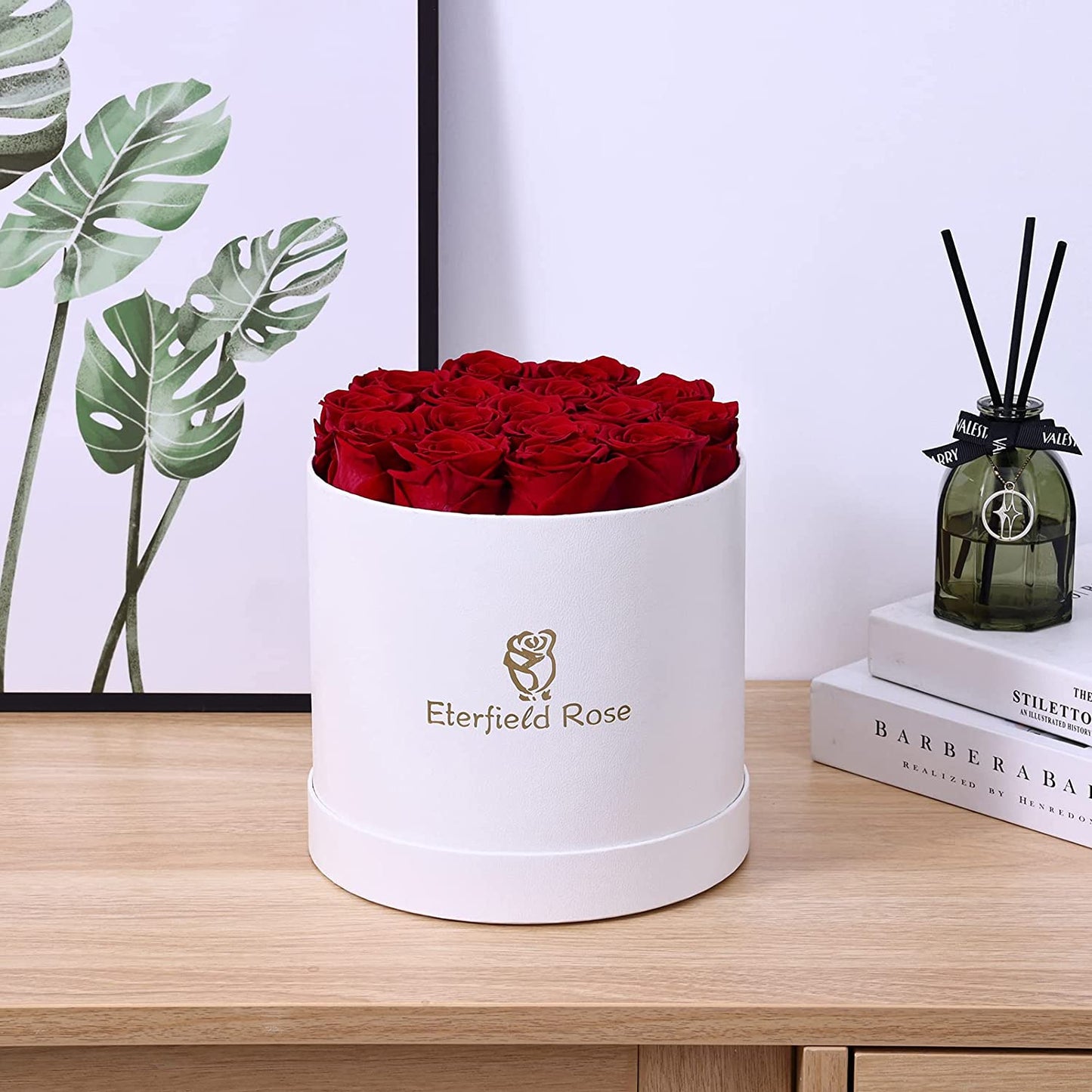 16-Piece Forever Flowers Preserved Rose in a Box Real Roses That Last a Year Preserved Flowers for Delivery Prime Mothers Day Valentines Day Christmas Day (Red Roses, round White Box)